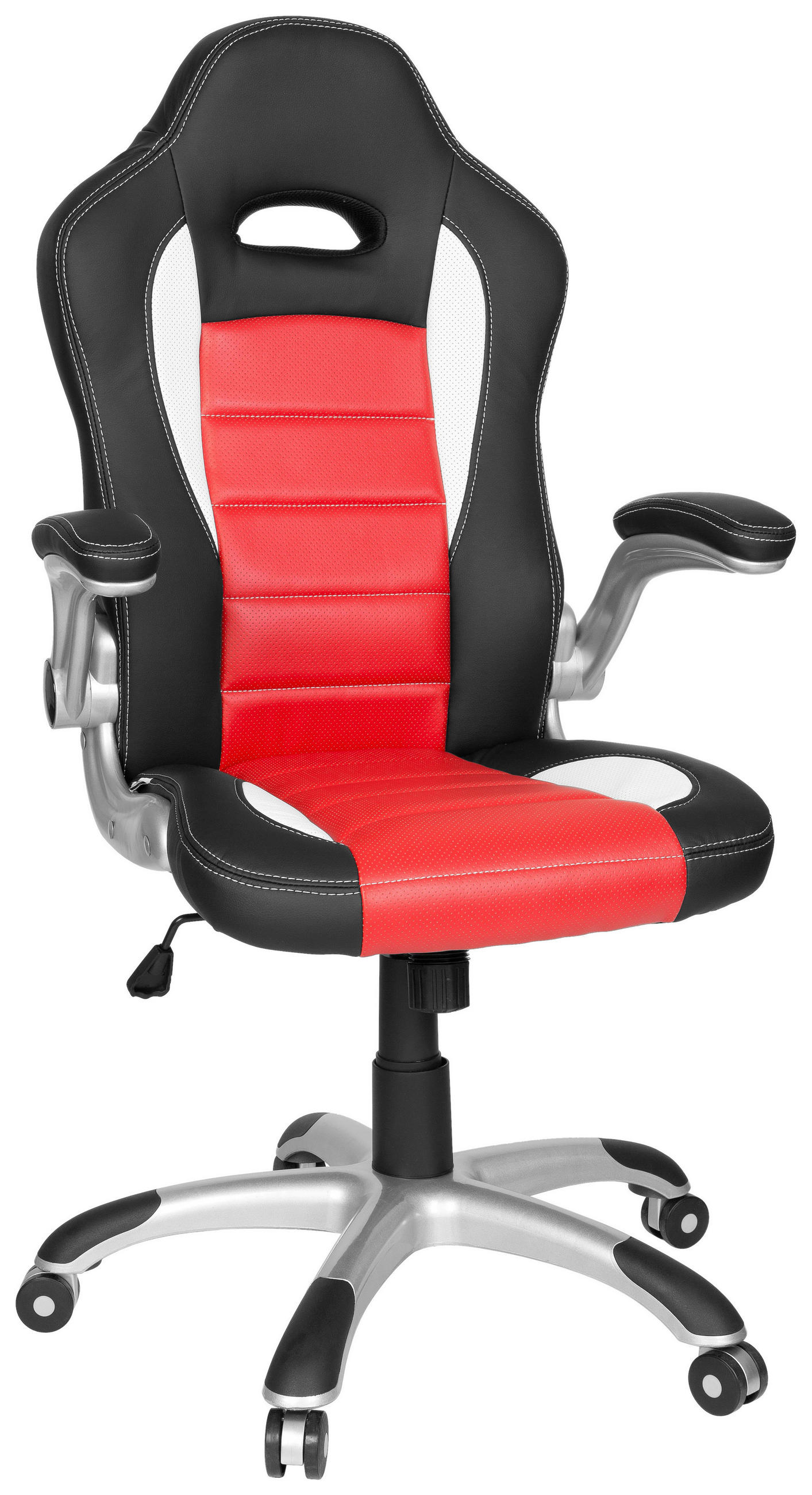 GAMINGSTUHL Rot, Schwarz, Weiß Kunststoff, Textil   - Silberfarben/Rot, MODERN, Kunststoff/Textil (64/118/57cm) - MID.YOU