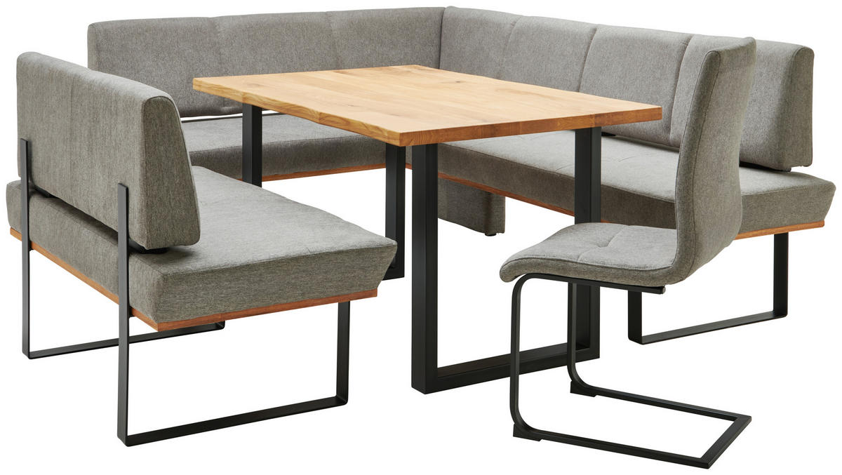 ECKBANK 175/225 cm Webstoff Grau Eiche vollmassiv   - Schwarz/Grau, MODERN, Holz/Textil (175/225cm) - Livetastic