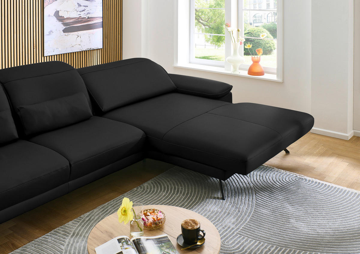 ECKSOFA in Echtleder Schwarz  - Schwarz, Design, Leder/Metall (332/193cm) - Dieter Knoll