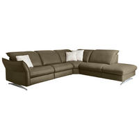 ECKSOFA in Echtleder Mokka  - Edelstahlfarben/Mokka, Design, Leder/Metall (292/258cm) - Hukla
