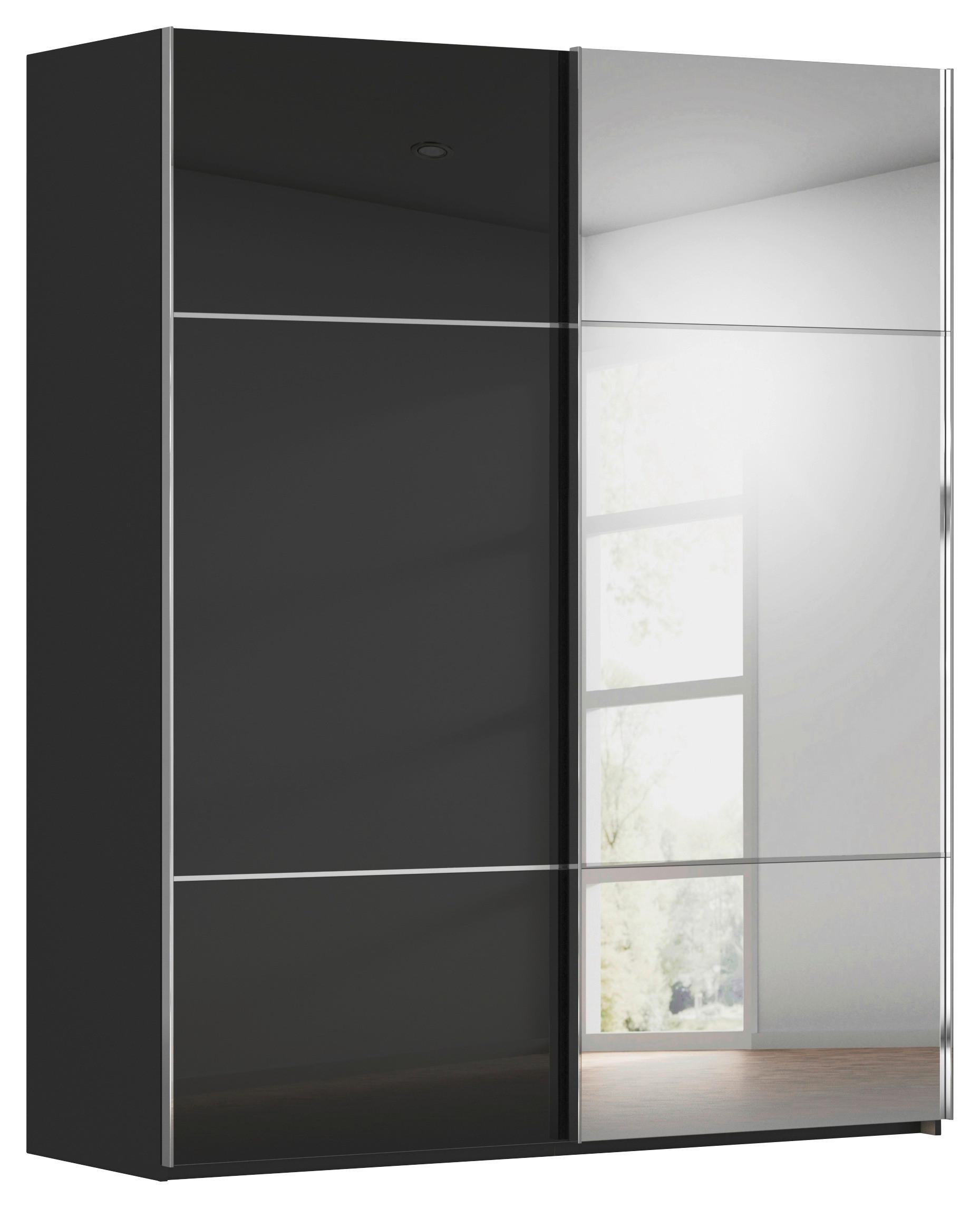 SCHWEBETÜRENSCHRANK in Schwarz  - Chromfarben/Schwarz, Konventionell, Glas/Holzwerkstoff (201/223/68cm) - Novel
