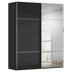 SCHWEBETÜRENSCHRANK 201/223/68 cm 2-türig Schwarz  - Chromfarben/Schwarz, KONVENTIONELL, Glas/Holzwerkstoff (201/223/68cm) - Novel