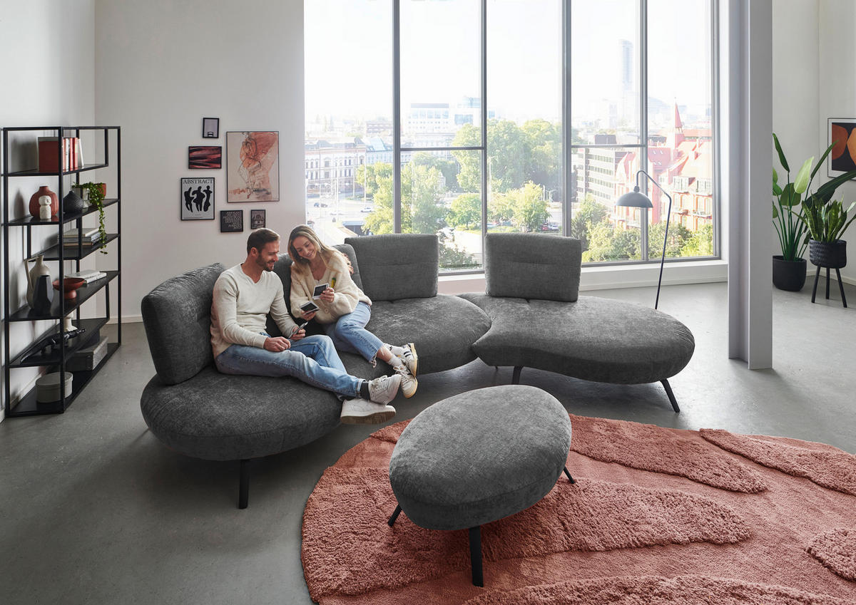 BIGSOFA Flachgewebe Anthrazit  - Anthrazit/Schwarz, Design, Textil/Metall (456/93/138cm) - Moderano