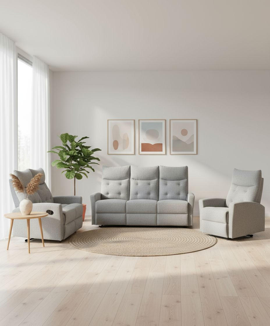 Thumbnail - Livetastic Sitzgarnitur, Grau, Textil, 3-teilig, Relaxfunktion, Wohnzimmer, Sofas & Couches, Sitzgarnituren