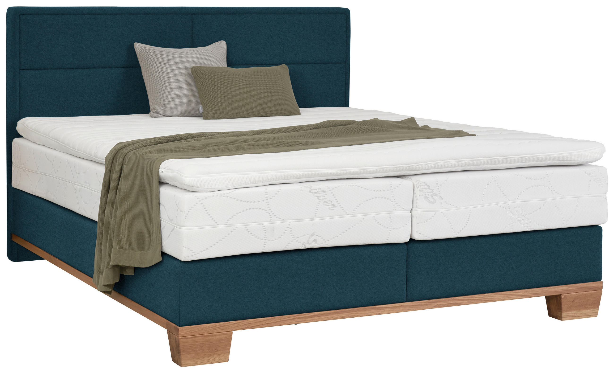 BOXSPRINGBETT 180/200 cm  in Blau, Eichefarben  - Blau/Eichefarben, Natur, Holz/Textil (180/200cm) - Valnatura