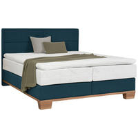 BOXSPRINGBETT 180/200 cm,  in Eichefarben, Blau, Matratze, Topper, H3 = fest  - Blau/Eichefarben, Natur, Holz/Textil (180/200cm) - Valnatura