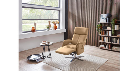 RELAXSESSEL in Leder Honig - Edelstahlfarben/Honig, Design, Leder/Metall (70/124/85cm) - Cantus