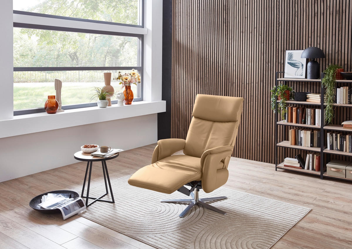 RELAXSESSEL in Leder Honig  - Edelstahlfarben/Honig, Design, Leder/Metall (70/124/85cm) - Cantus