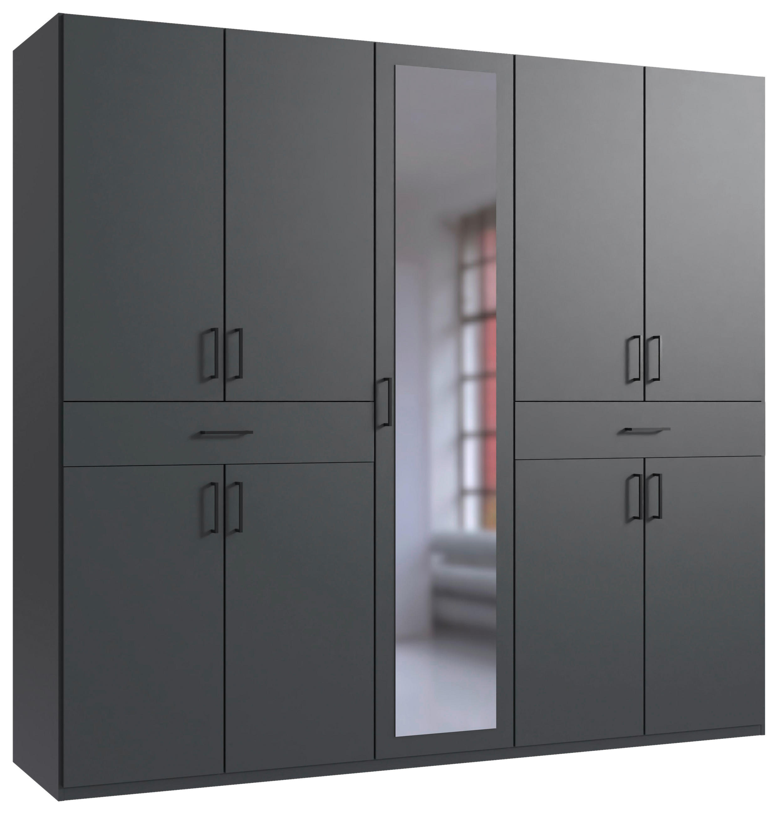 DREHTÜRENSCHRANK Graphitfarben  - Schwarz/Graphitfarben, Konventionell, Glas/Holzwerkstoff (225/208/58cm) - Carryhome
