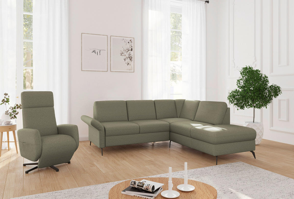 ECKSOFA ROCHELLE E Olivgrün Flachgewebe  - Schwarz/Olivgrün, KONVENTIONELL, Textil/Metall (240/216cm) - Sit & More