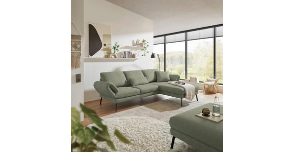 ECKSOFA  in Flachgewebe Salbeigrün Armteilverstellung, Relaxfunktion, Drehsitzfunktion  255-365/175-224 cm  - Salbeigrün/Schwarz, Design, Textil/Metall (255-365/175-224cm) - Dieter Knoll
