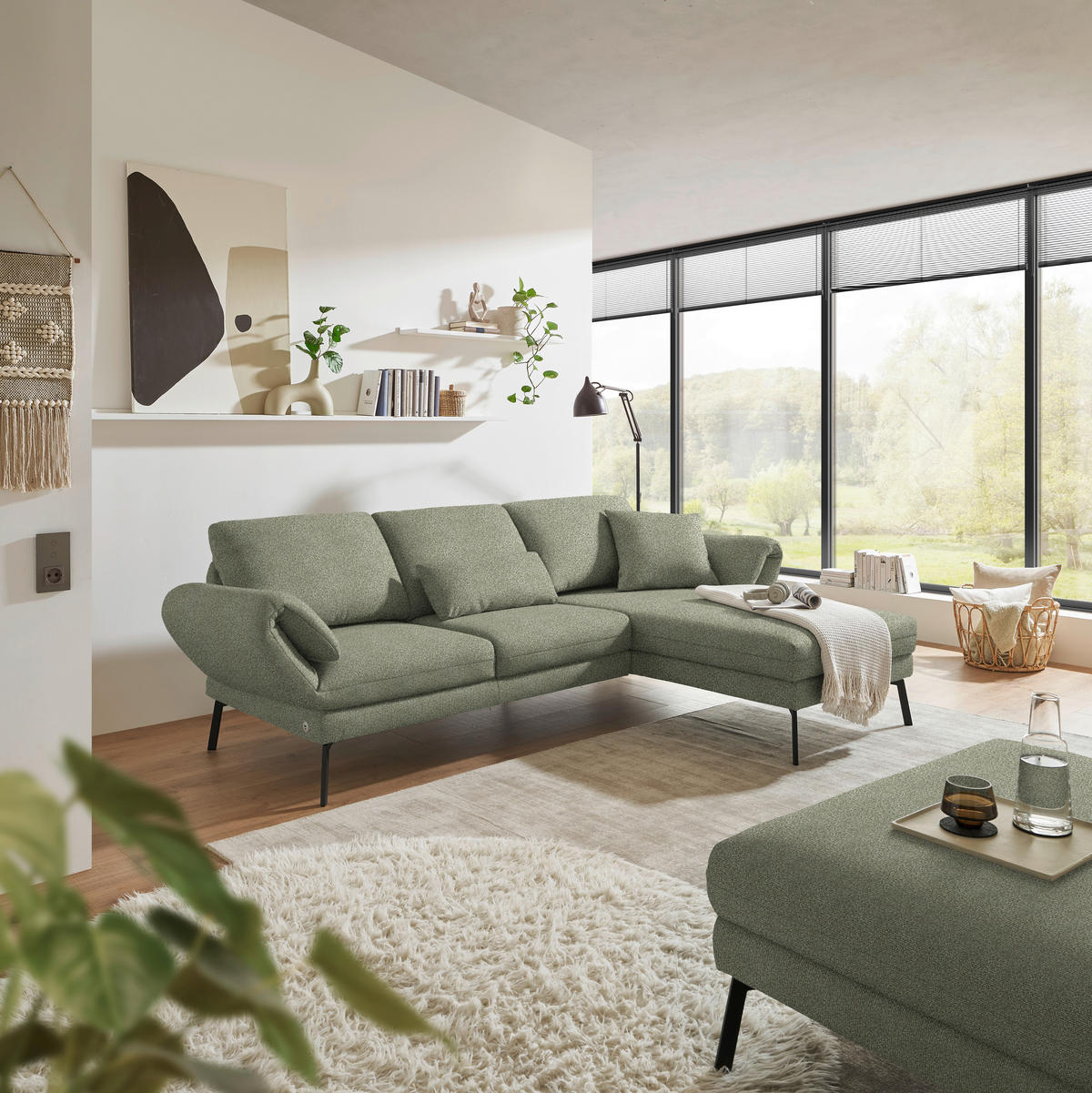 ECKSOFA  in Flachgewebe Salbeigrün  255-365/175-224 cm  - Salbeigrün/Schwarz, Design, Textil/Metall (255-365/175-224cm) - Dieter Knoll