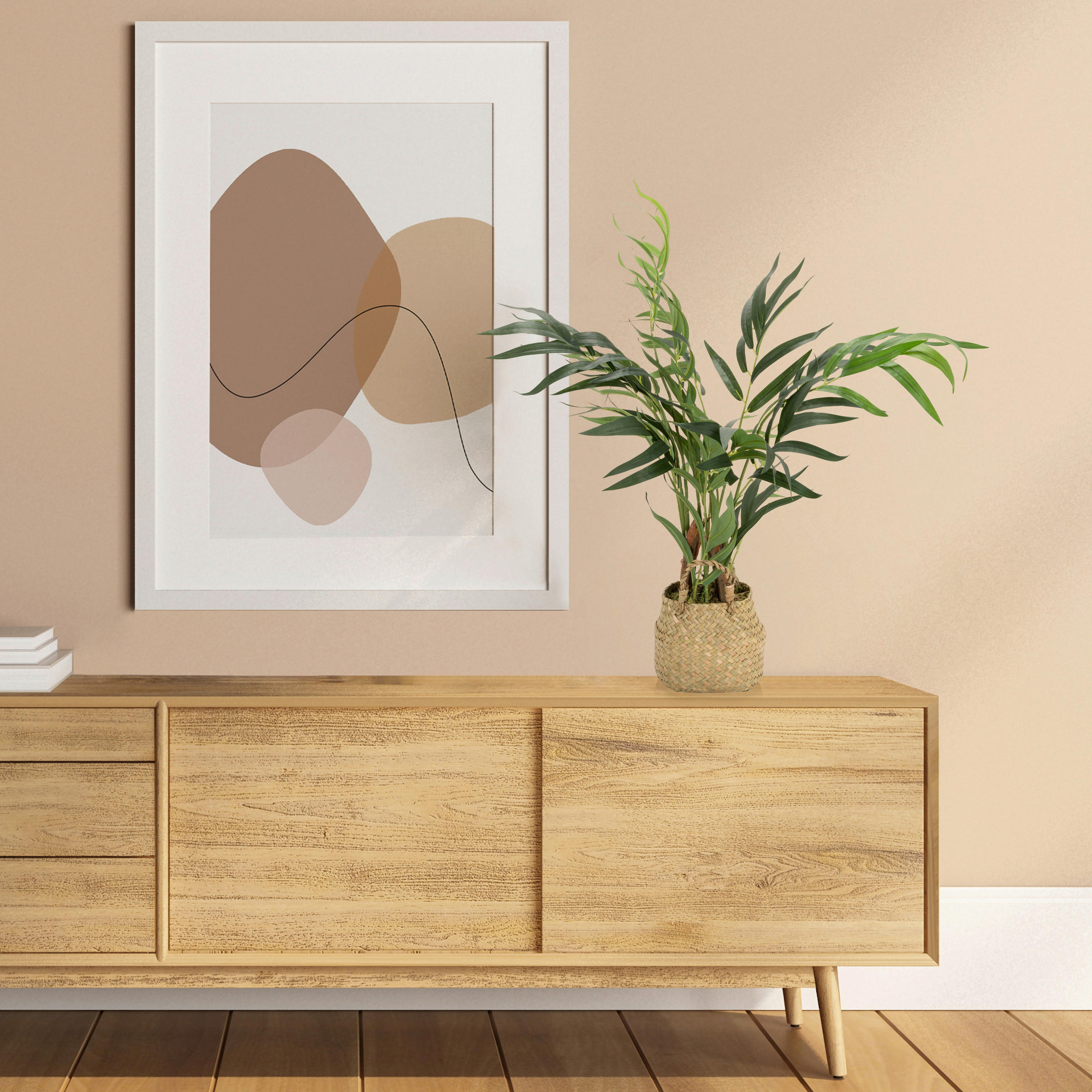 KUNSTPFLANZE Palme  - Hellbraun/Grün, Basics, Kunststoff/Textil (50/65/50cm) - MID.YOU
