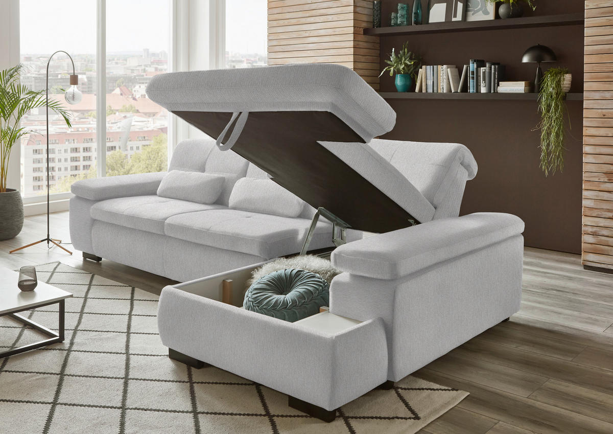 ECKSOFA in Flachgewebe Creme  297/174 cm  - Creme/Schwarz, Design, Textil/Metall (297/174cm) - Beldomo Style