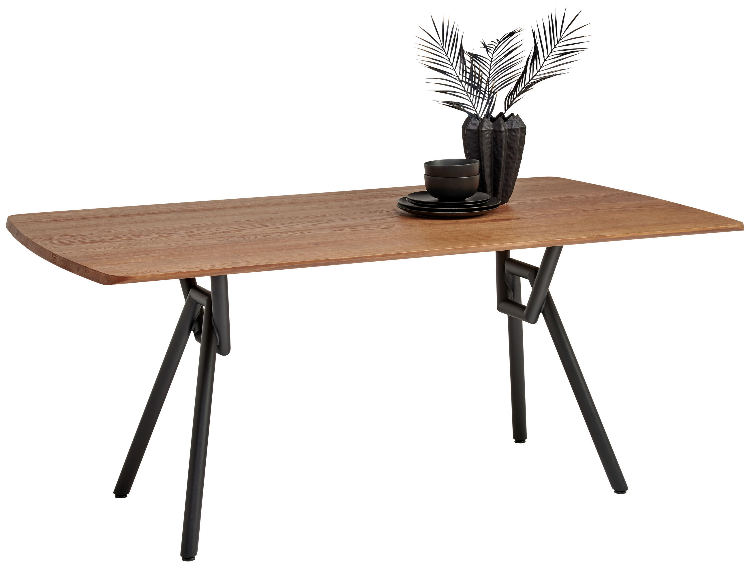 ESSTISCH 180/100/76 cm Echtholz  Holz Freiform Schwarz, Eichefarben  - Eichefarben/Schwarz, Design, Holz/Metall (180/100/76cm) - Valnatura