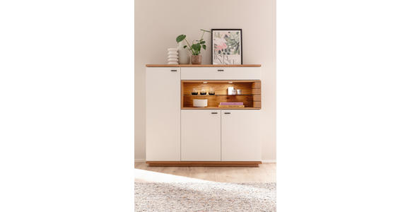 HIGHBOARD Weiß, Wildeiche 150/133/37 cm - Wildeiche/Anthrazit, Design, Glas/Holz (150/133/37cm) - Novel