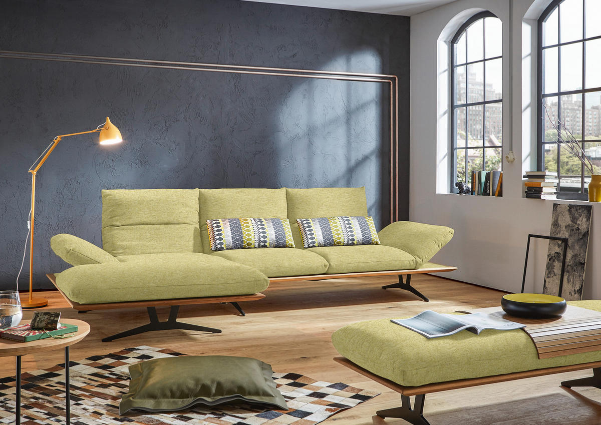 ECKSOFA in Flachgewebe Limette  159/314 cm  - Limette/Schwarz, Design, Holz/Textil (159/314cm) - Dieter Knoll