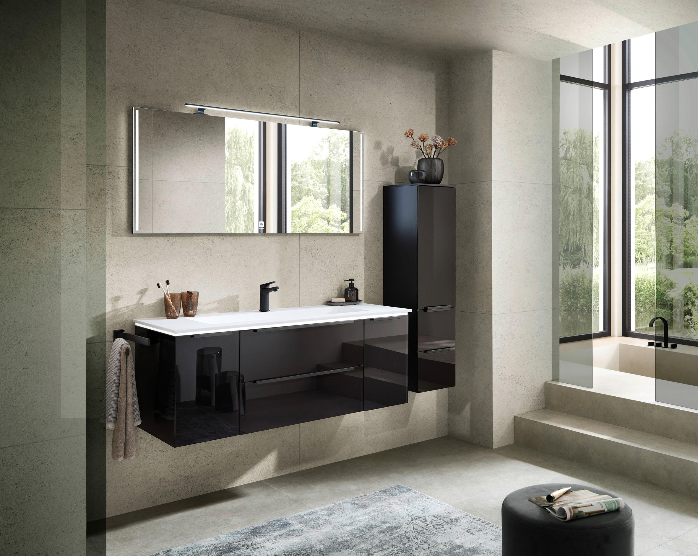 WASCHTISCHKOMBI 132 cm  - Schwarz/Weiß, Design, Glas/Holzwerkstoff (132cm) - Leonardo Living