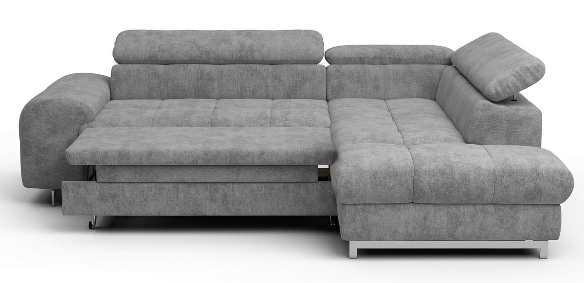 ECKSOFA in Mikrofaser Hellgrau  - Chromfarben/Hellgrau, Konventionell, Textil/Metall (257/206cm) - Livetastic
