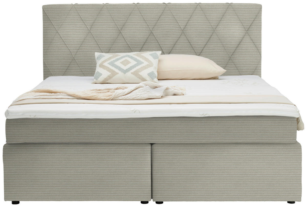 BOXSPRINGBETT 180/200 cm  in Ecru  - Ecru/Schwarz, Design, Kunststoff/Textil (180/200cm) - Xora
