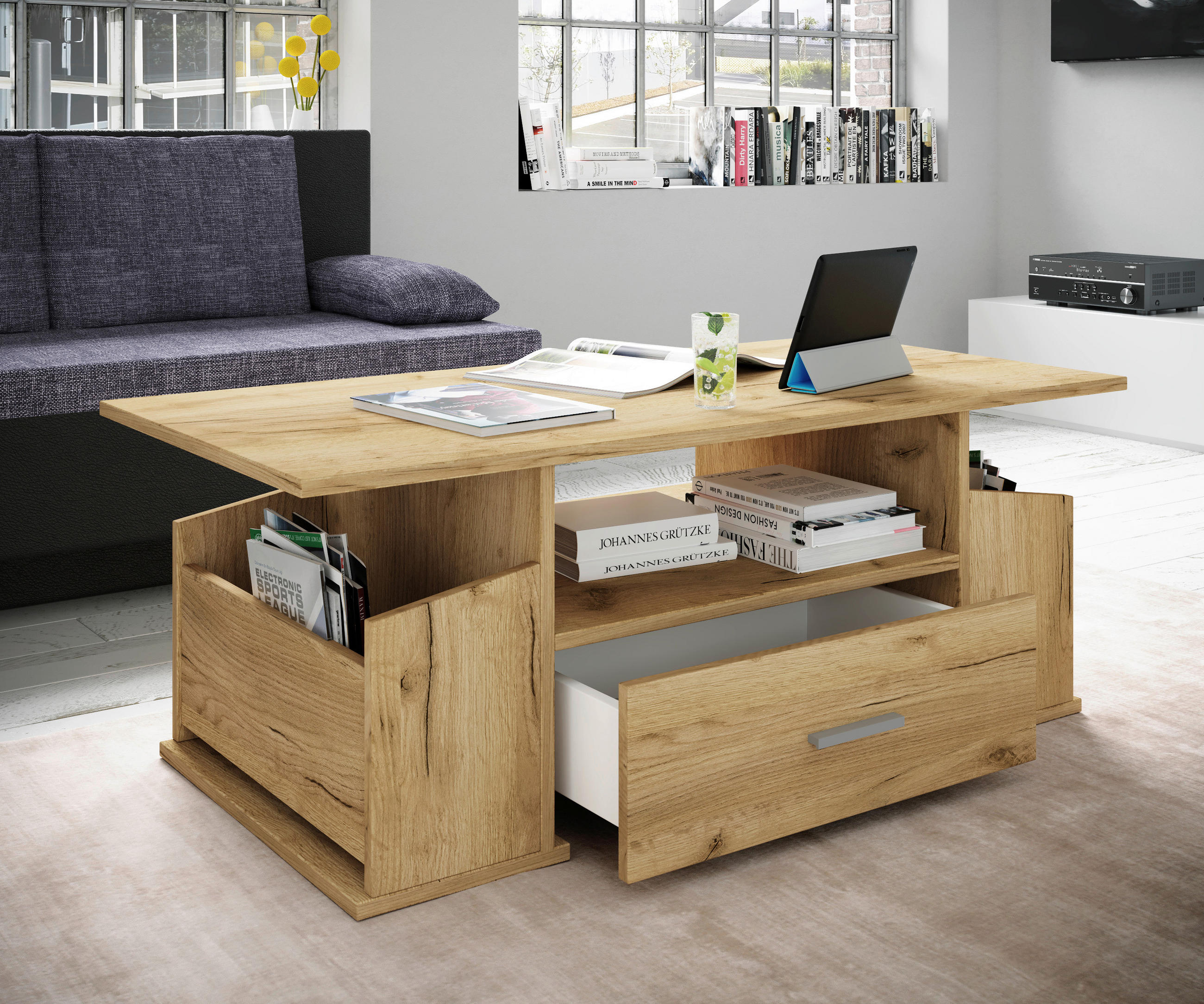 COUCHTISCH 110/52/44 cm rechteckig Honigeiche  - Honigeiche/Grau, Design, Holzwerkstoff/Kunststoff (110/52/44cm) - MID.YOU