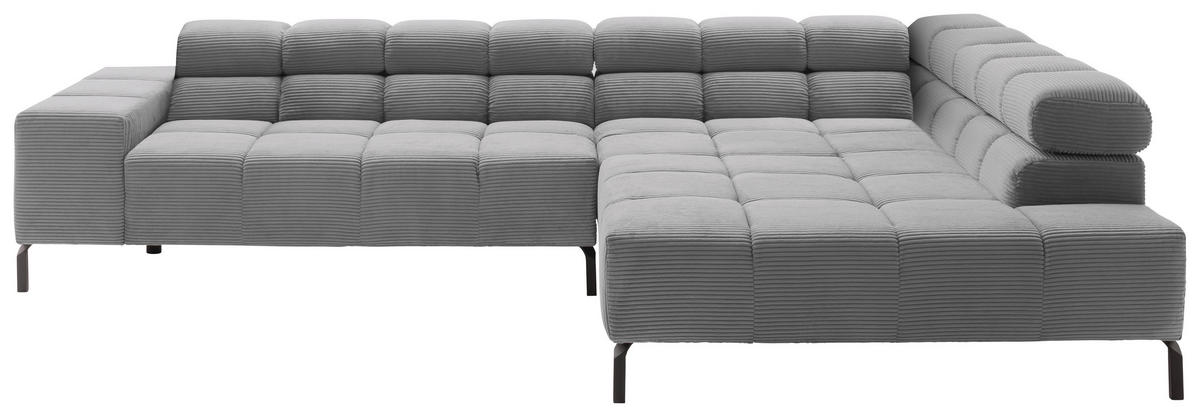 ECKSOFA in Cord Dunkelgrau  - Dunkelgrau/Schwarz, Design, Textil/Metall (321/216cm) - Hom`in