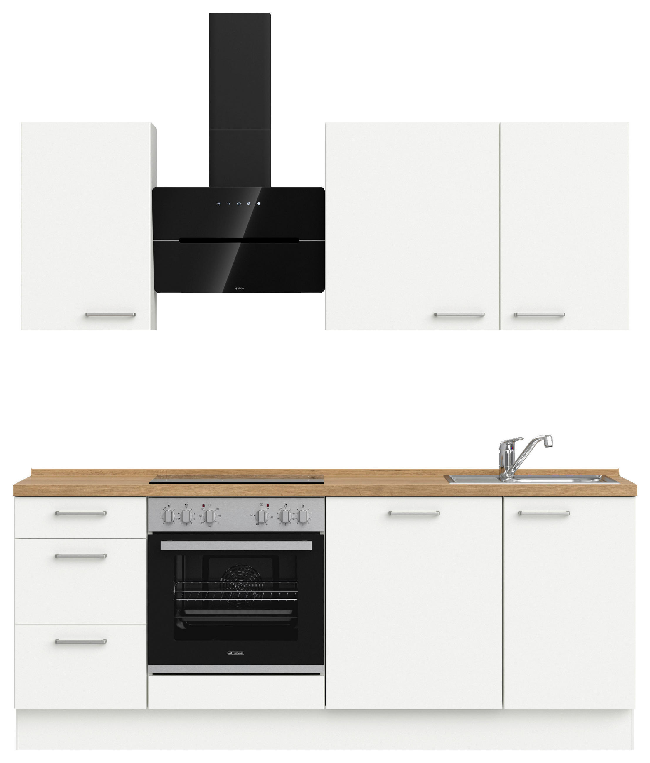 KÜCHENLEERBLOCK 210 cm   in Weiß, Eichefarben  - Edelstahlfarben/Eichefarben, MODERN, Holzwerkstoff/Metall (210cm) - Nobilia