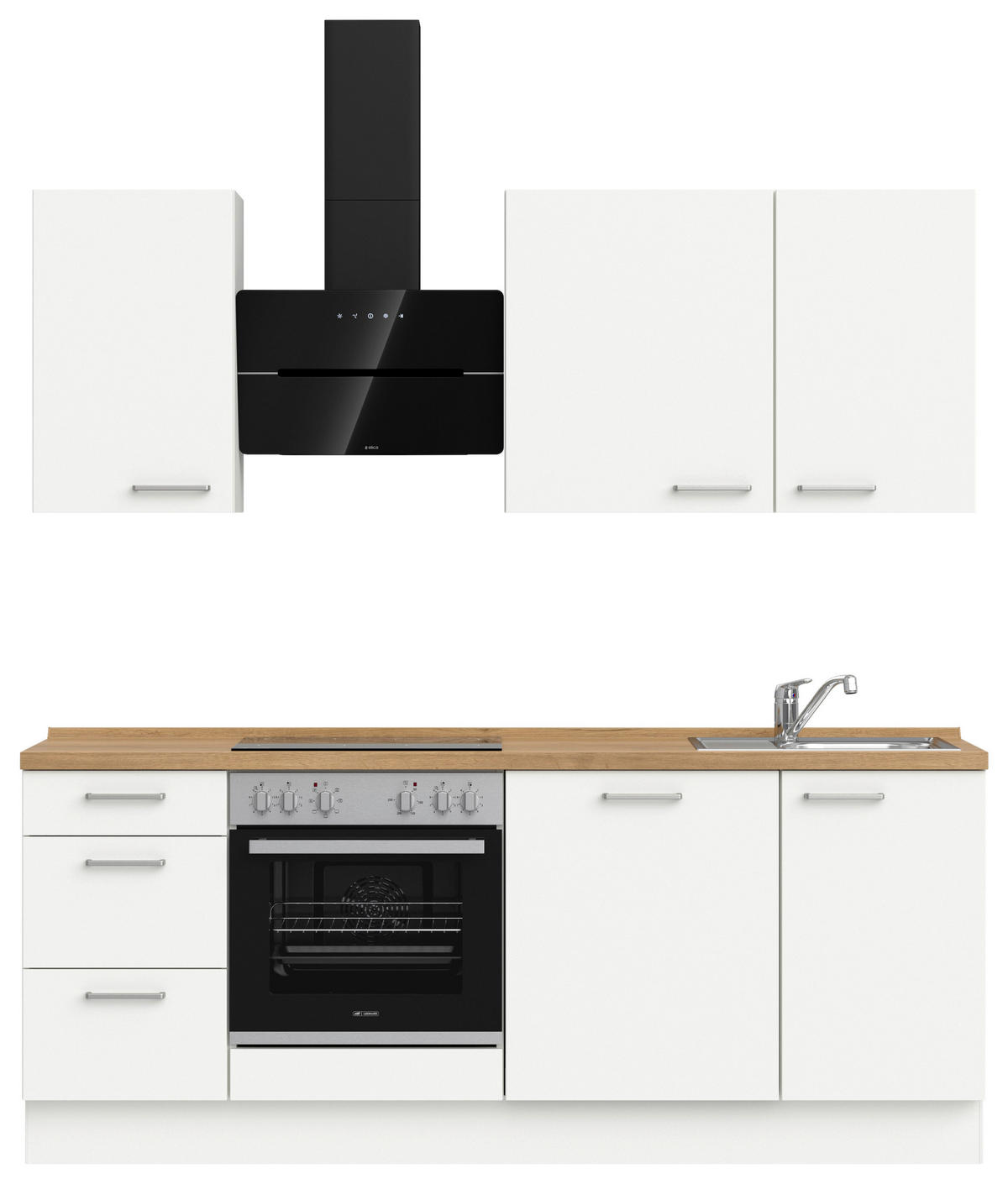 KÜCHENBLOCK   in Weiß, Eichefarben  - Edelstahlfarben/Eichefarben, MODERN, Holzwerkstoff/Metall - Nobilia