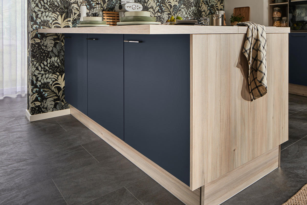 KÜCHENLEERBLOCK   in Blau, Eichefarben  - Blau/Eichefarben, Design, Holzwerkstoff/Metall (150/192/280cm) - Xora