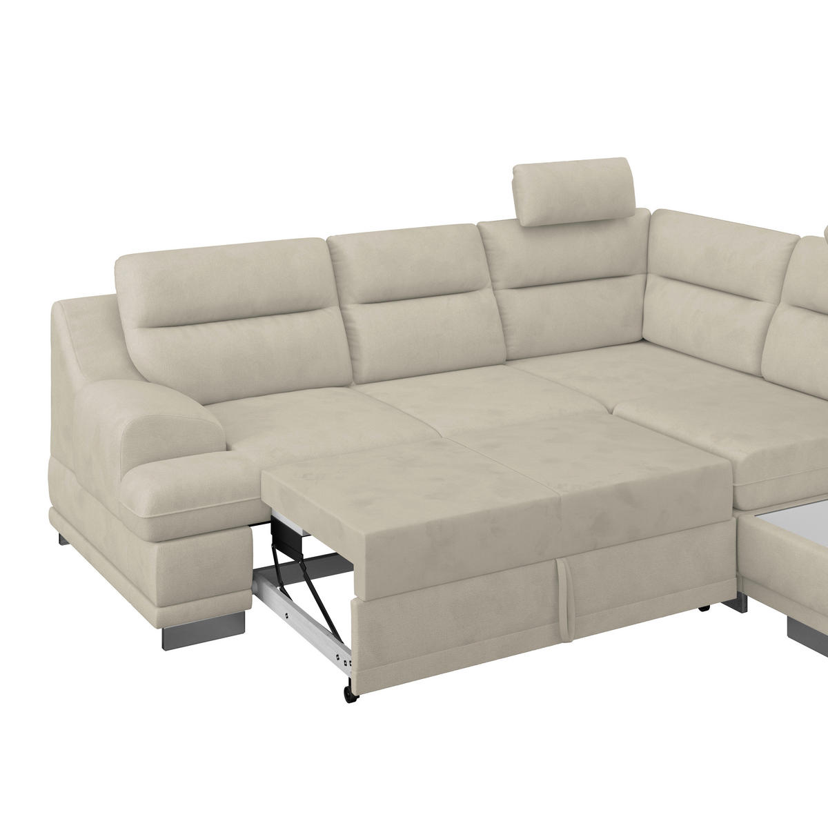 WOHNLANDSCHAFT in Velours Platinfarben  - Platinfarben/Chromfarben, KONVENTIONELL, Textil/Metall (264/217cm) - MID.YOU