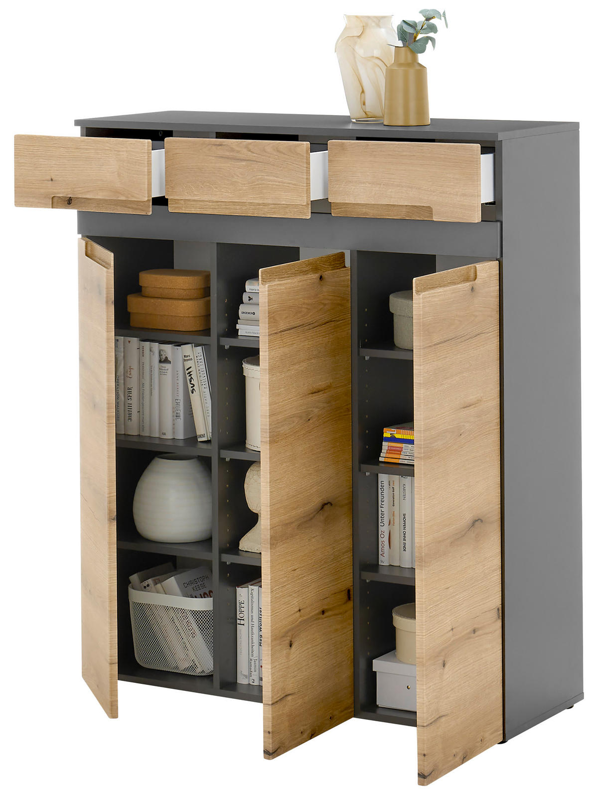 OMARA ZA ČEVLJE antracit, barve hrasta - črna/barve hrasta, Design, umetna masa/leseni material (105/125/38cm) - MID.YOU