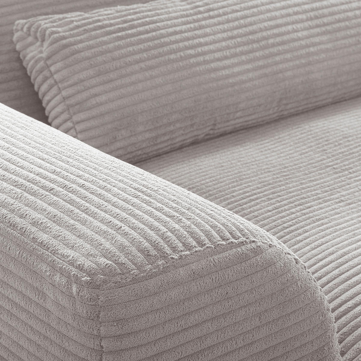 ECKSOFA  in Cord Hellgrau Nierenkissen, Rückenkissen  313/172 cm  - Hellgrau/Schwarz, Design, Textil/Metall (313/172cm) - P & B