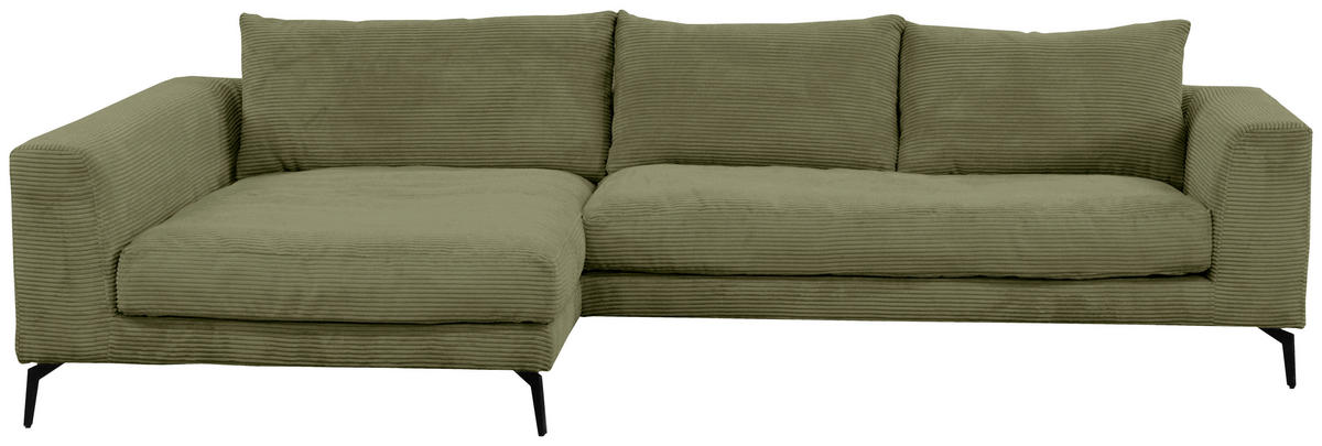 ECKSOFA in Cord Olivgrün  - Schwarz/Olivgrün, Design, Textil/Metall (172/313cm) - Livetastic