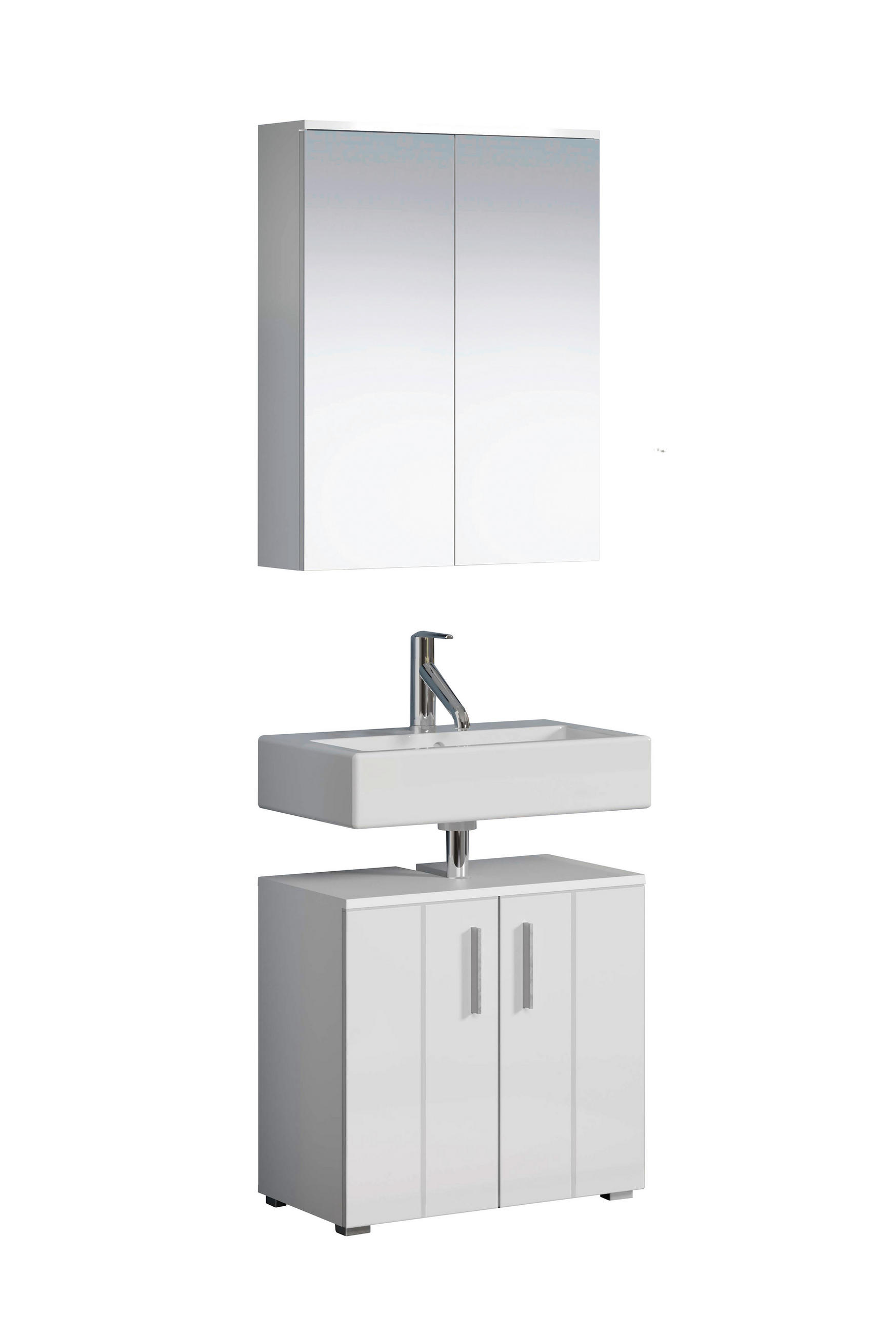 BADEZIMMER 2-teilig  in  - Weiß Hochglanz/Silberfarben, Trend, Holzwerkstoff/Kunststoff (60/192/32cm) - MID.YOU