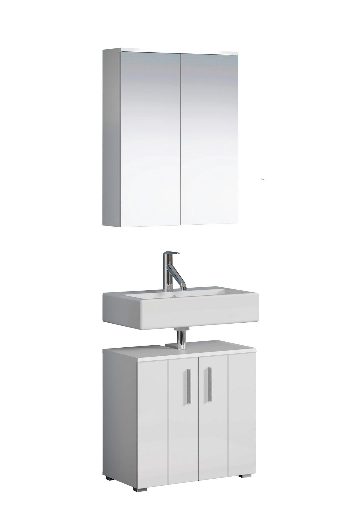 BADEZIMMER 2-teilig  in  - Weiß Hochglanz/Silberfarben, Trend, Holzwerkstoff/Kunststoff (60/192/32cm) - MID.YOU