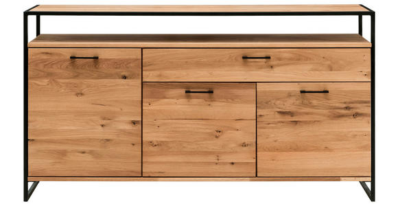 SIDEBOARD Asteiche massiv Eichefarben Einlegeböden  - Eichefarben/Schwarz, Design, Holz/Metall (135/92/44cm) - Linea Natura