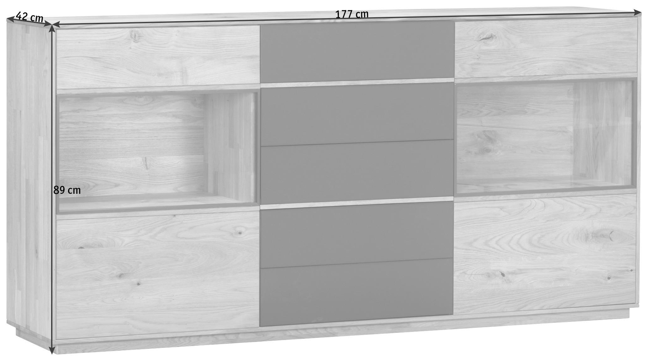 SIDEBOARD Eiche massiv Anthrazit, Eichefarben Beleuchtung - Eichefarben/Anthrazit, Design, Glas/Holz (177/89/42cm) - Waldwelt