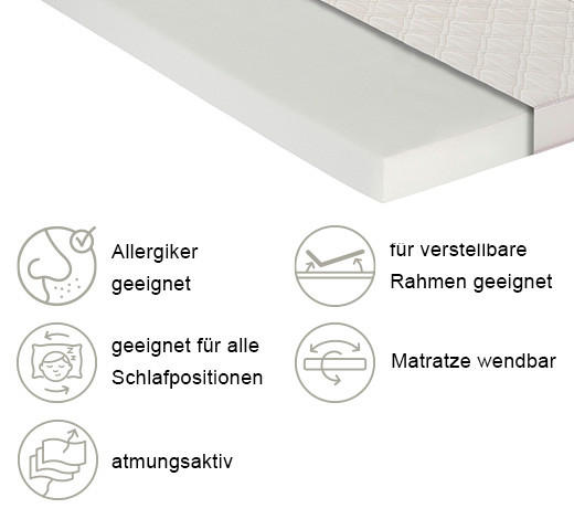 KALTSCHAUMMATRATZE 100/200 cm Höhe ca. 13 cm  - Weiß, Basics, Textil (100/200cm) - P & B