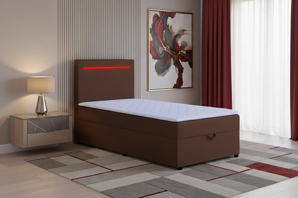 BOXBETT 100/200 cm,  in Braun, Bettkasten, Topper, Kopfteilbeleuchtung,  - Schwarz/Braun, MODERN, Kunststoff/Textil (100/200cm) - MID.YOU