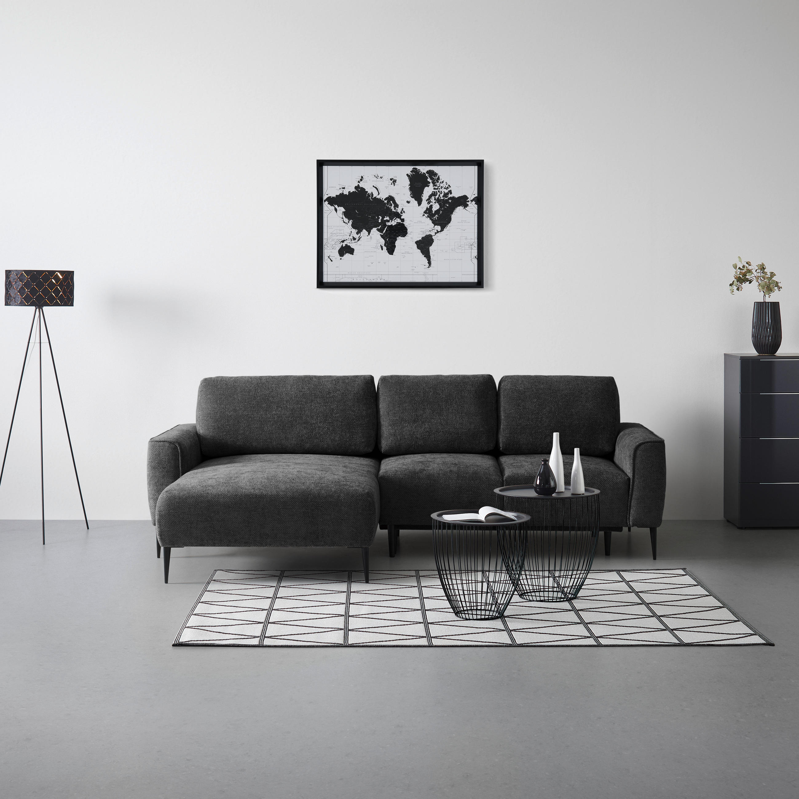 ECKSOFA in Webstoff Schwarz  - Schwarz, Modern, Textil/Metall (164/255cm) - MID.YOU