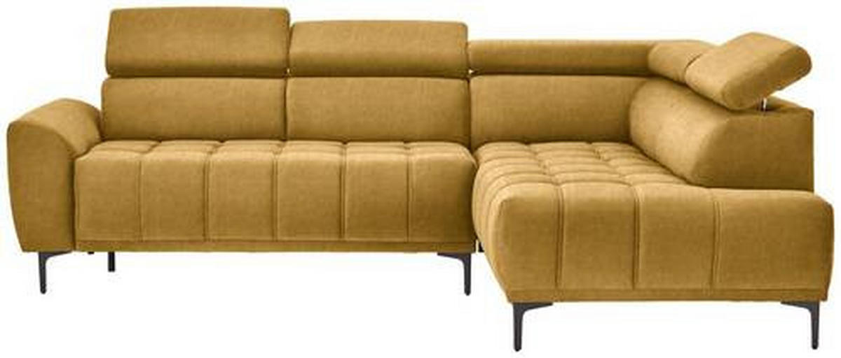 ECKSOFA in Velours Gelb, Goldfarben  - Gelb/Goldfarben, Design, Textil/Metall (261/191cm) - Stylife
