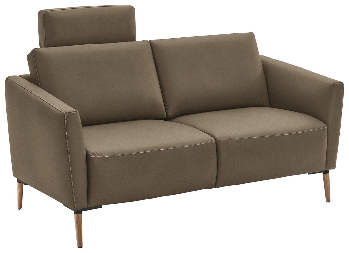 2-SITZER-SOFA  in Echtleder Hellbraun   - Hellbraun/Eichefarben, Natur, Leder/Holz (182/86/87cm) - Valnatura