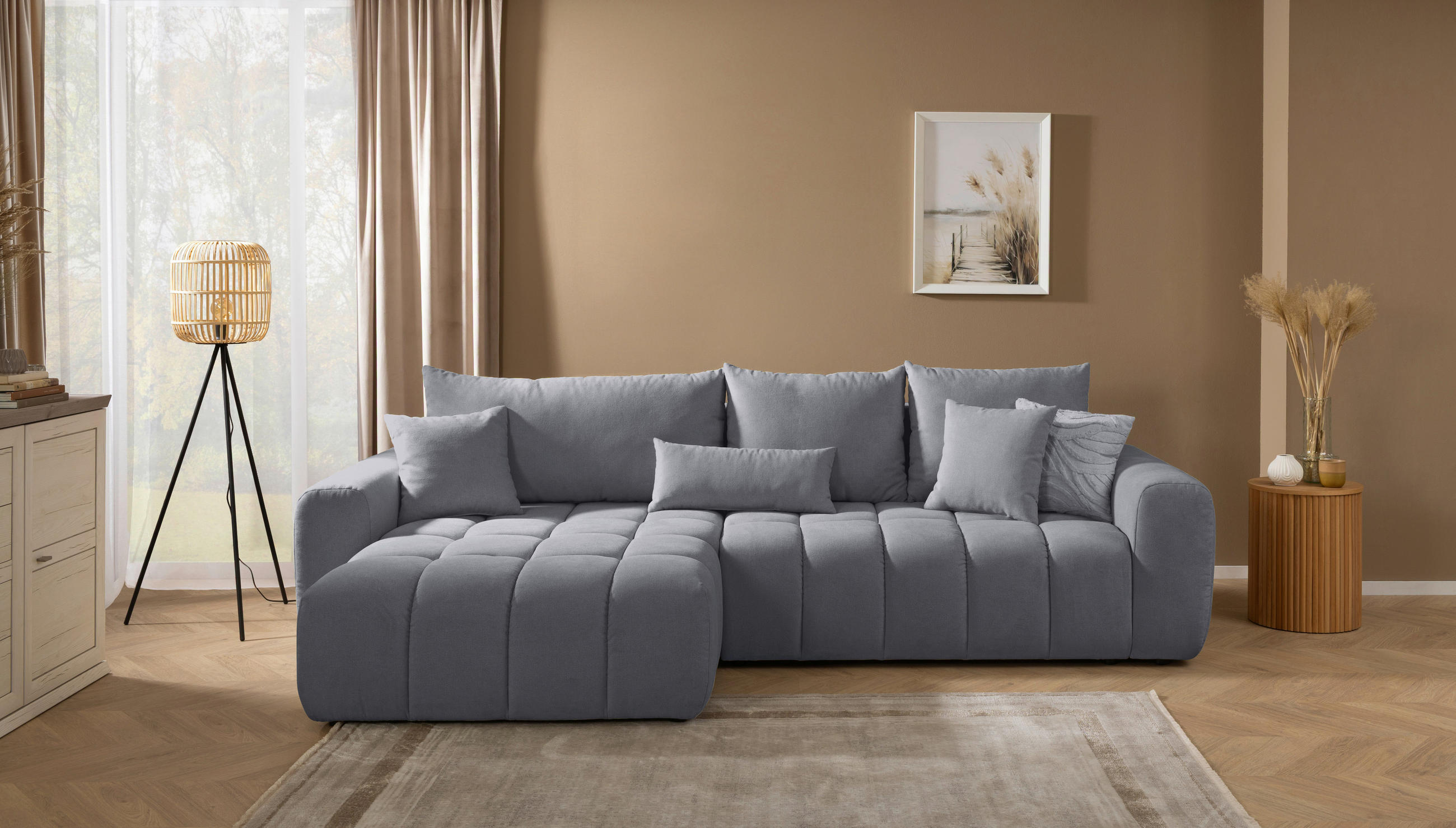 ECKSOFA in Velours Dunkelgrau  - Dunkelgrau/Schwarz, Konventionell, Kunststoff/Textil (168/298cm) - Carryhome