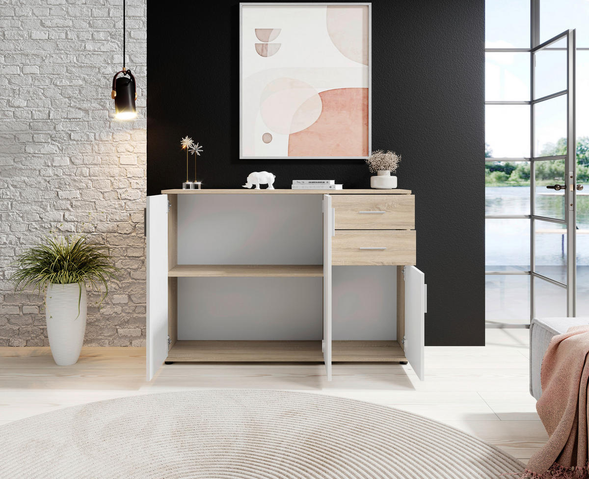 KOMMODE Bobby  in 120/84/35 cm  - Silberfarben/Schwarz, KONVENTIONELL, Holzwerkstoff/Kunststoff (120/84/35cm) - Carryhome