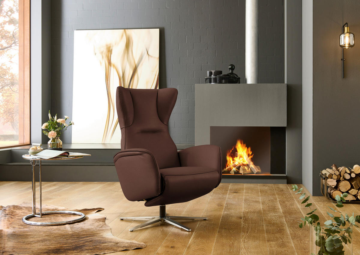 RELAXSESSEL Leder Braun  - Schwarz/Braun, Design, Leder/Metall (75/106/86cm) - Valdera