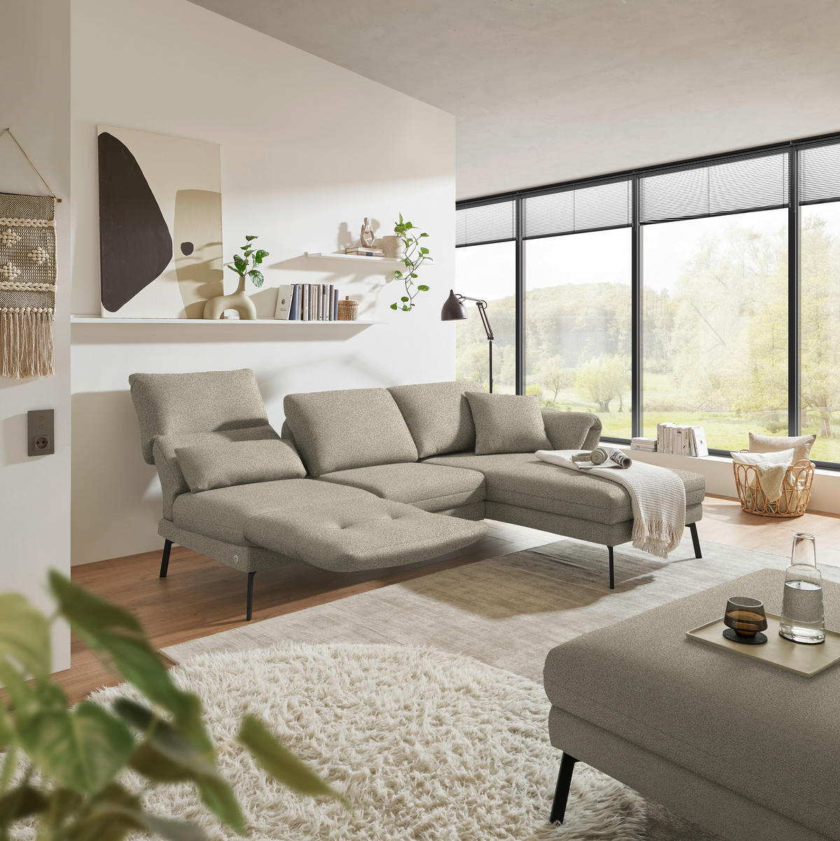 ECKSOFA  in Flachgewebe Sandfarben  255-365/175-224 cm  - Sandfarben/Schwarz, Design, Textil/Metall (255-365/175-224cm) - Dieter Knoll