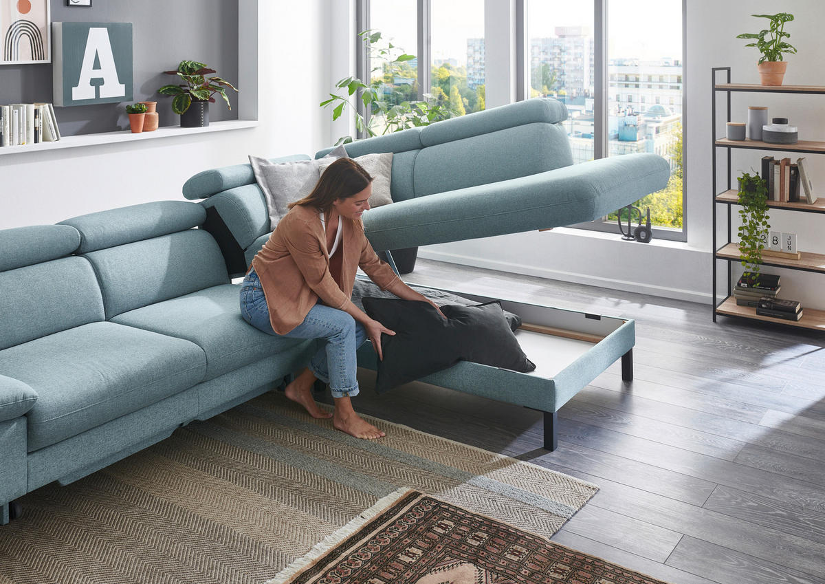 SJEDEĆA GARNITURA drvni materijal, drvo, tekstil  tirkizna, plavkastosiva   - tirkizna/plavkastosiva, Moderno, drvni materijal/drvo (272/217cm) - Pure Home Comfort
