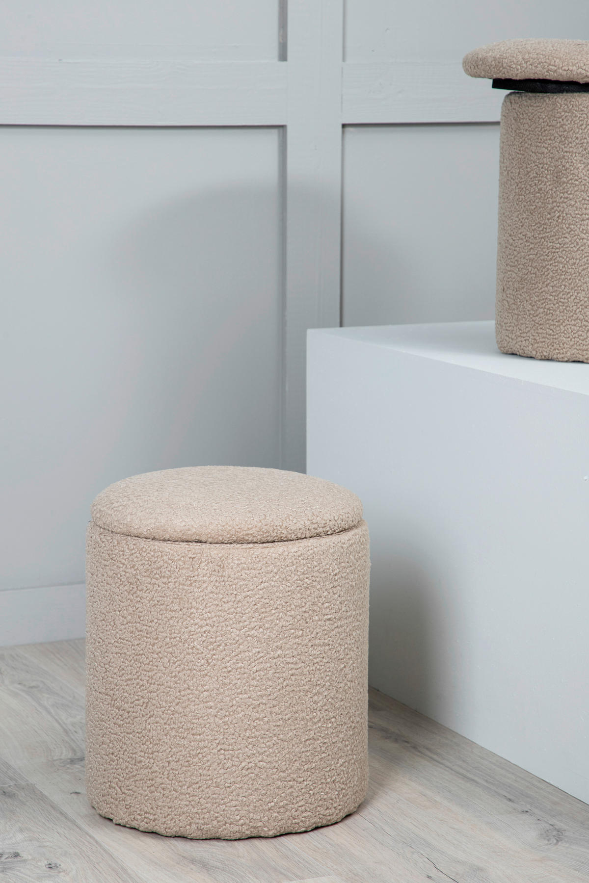 SITTPUFF i  - beige, Design, textil (32/40/32cm) - Livetastic