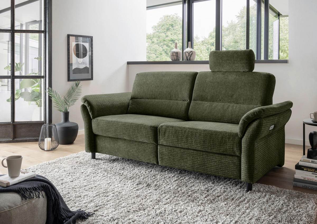 3-SITZER-SOFA in Mikrofaser Olivgrün  - Schwarz/Olivgrün, Modern, Holz/Textil (192/90/89cm) - Livetastic