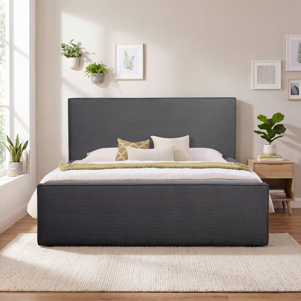 BOXBETT 180/200 cm,  in Anthrazit, gepolstertes Kopfteil, Bettkasten, Topper, Matratzen, H3 + H3 = fest  - Anthrazit/Schwarz, Basics, Kunststoff/Textil (180/200cm) - Chameo